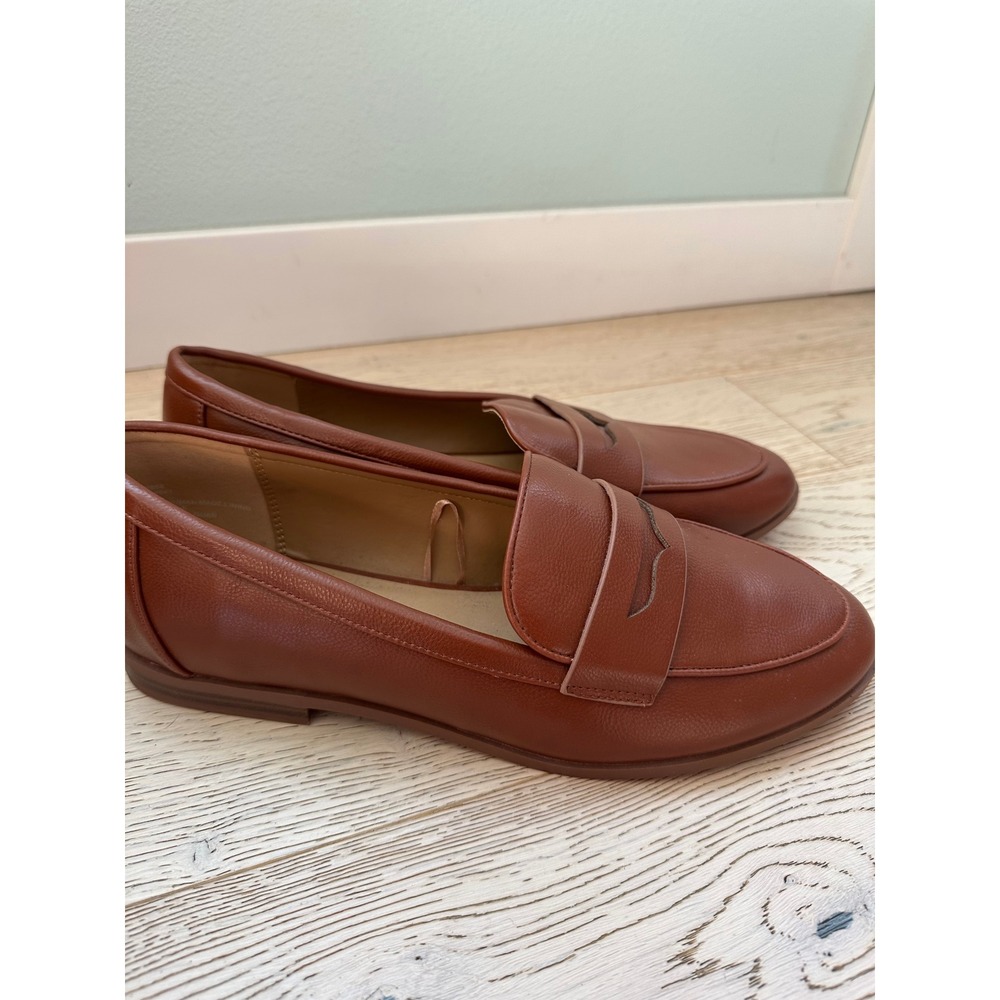 Lane Bryant Womens 11W Cognac Brown Faux Leather Penny Loafers Flats Wide Width